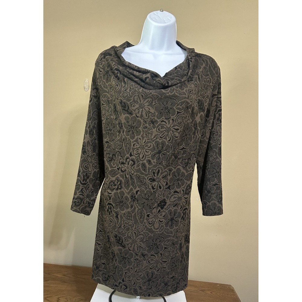 Cut Loose Dress Womens XL Brown Floral Jacquard Art Textured Dress 3/4 sleeves